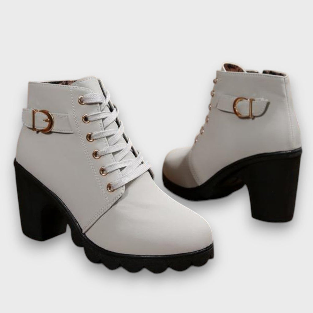 Women's Elegant Buckle Lace Boots Gray