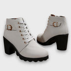 Women's Elegant Buckle Lace Boots Gray