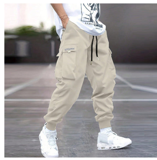 Men's Cargo Joggers with Multi-Pockets Beige