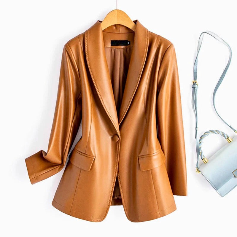 Women's Stylish Leather Blazer for the Modern Boss