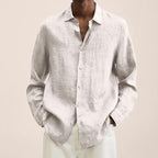 Breathable Linen Shirt For Men Lightweight Casual Style White