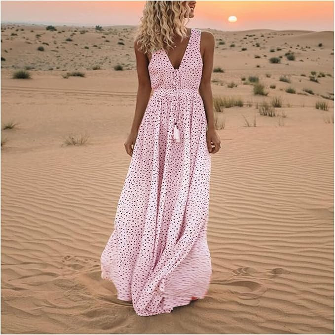 Vestido largo fluido de lunares bohemio para mujer