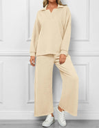 Mireya Textured V‑Neck Lounge Two‑Piece Set