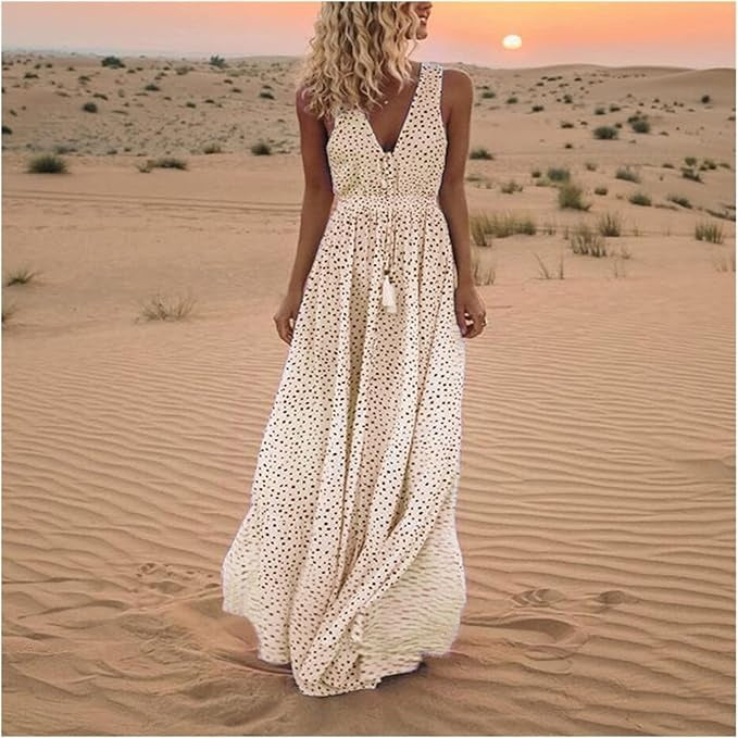 Vestido largo fluido de lunares bohemio para mujer