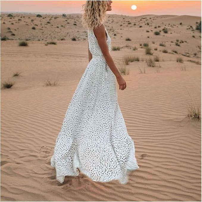 Vestido largo fluido de lunares bohemio para mujer