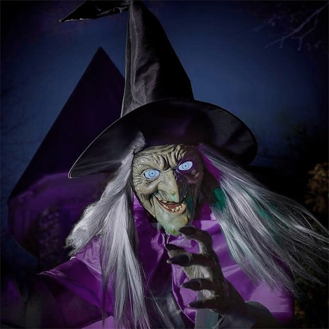 Decoração de Bruxa Voadora em Tecido, com 1,8 Metros, para o Halloween, com Estaca de Fixação ao Solo