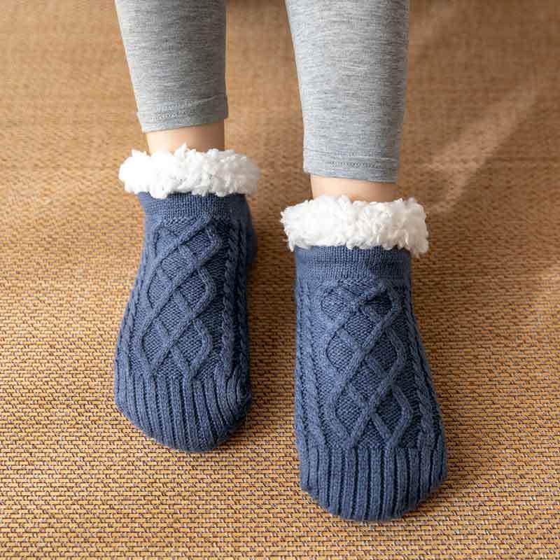 Cozy Non-Slip Plush Knitted Floor Socks for Women - Warm Winter Home Essentials Glazed blue