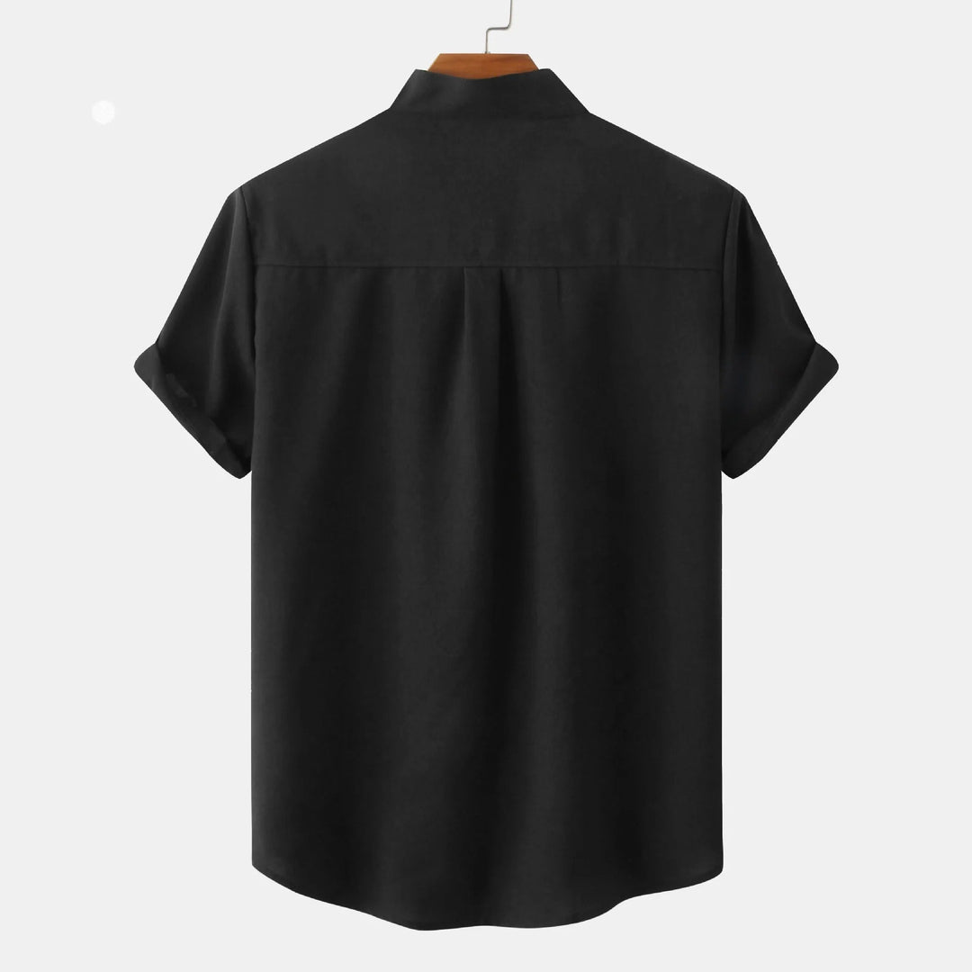 Lightweight Cotton Linen Short Sleeve Shirt Mandarin Collar-MODAUTLET