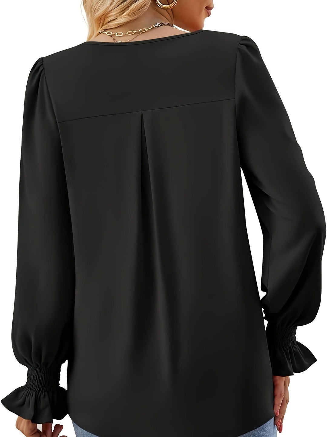 Women's Versatile V-Neck Pleated Top-MODAUTLET