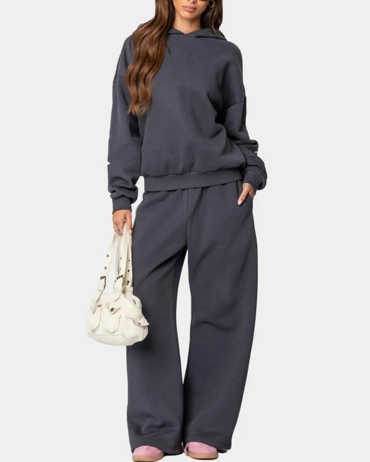 Women’s 2-Piece Bow Print Hoodie & Wide Leg Pants Set-MODAUTLET