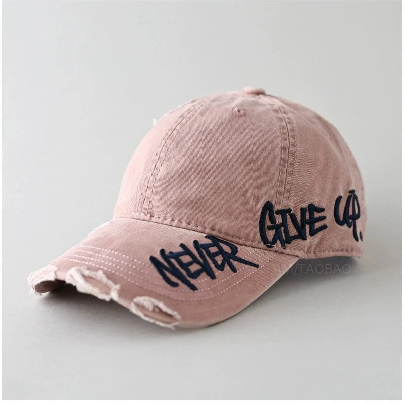 Casquette de baseball usée Never Give Up – Chapeau vintage unisexe