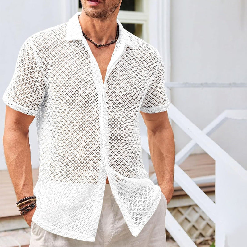 Men's Summer Mesh Short Sleeve Shirt White