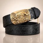 Premium Black Cowhide Leather Belt Black & Golden