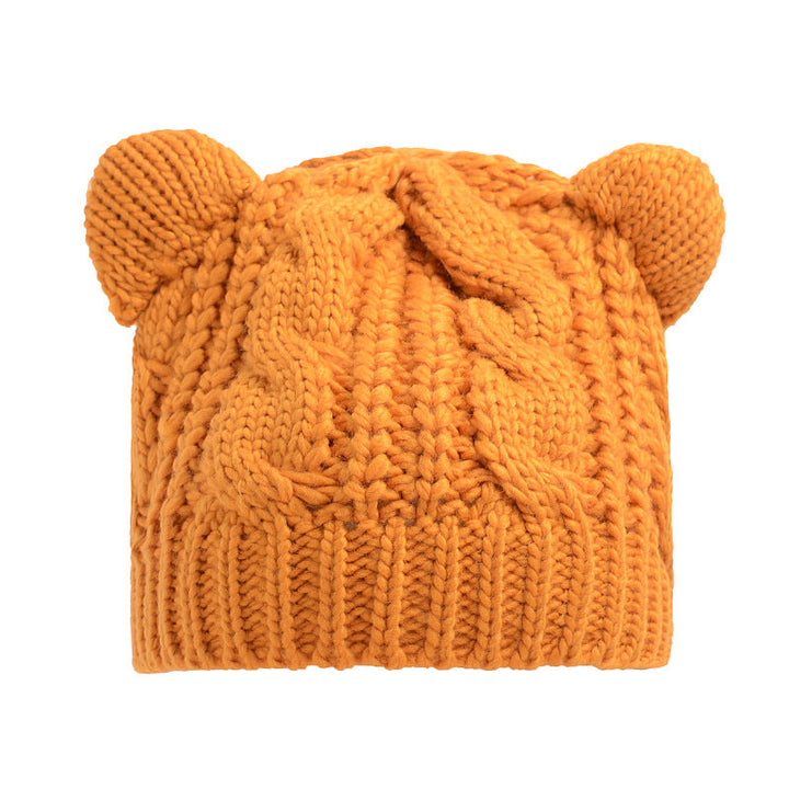 Gorro tejido a mano con orejas de gato 3D lindo para uso en invierno
