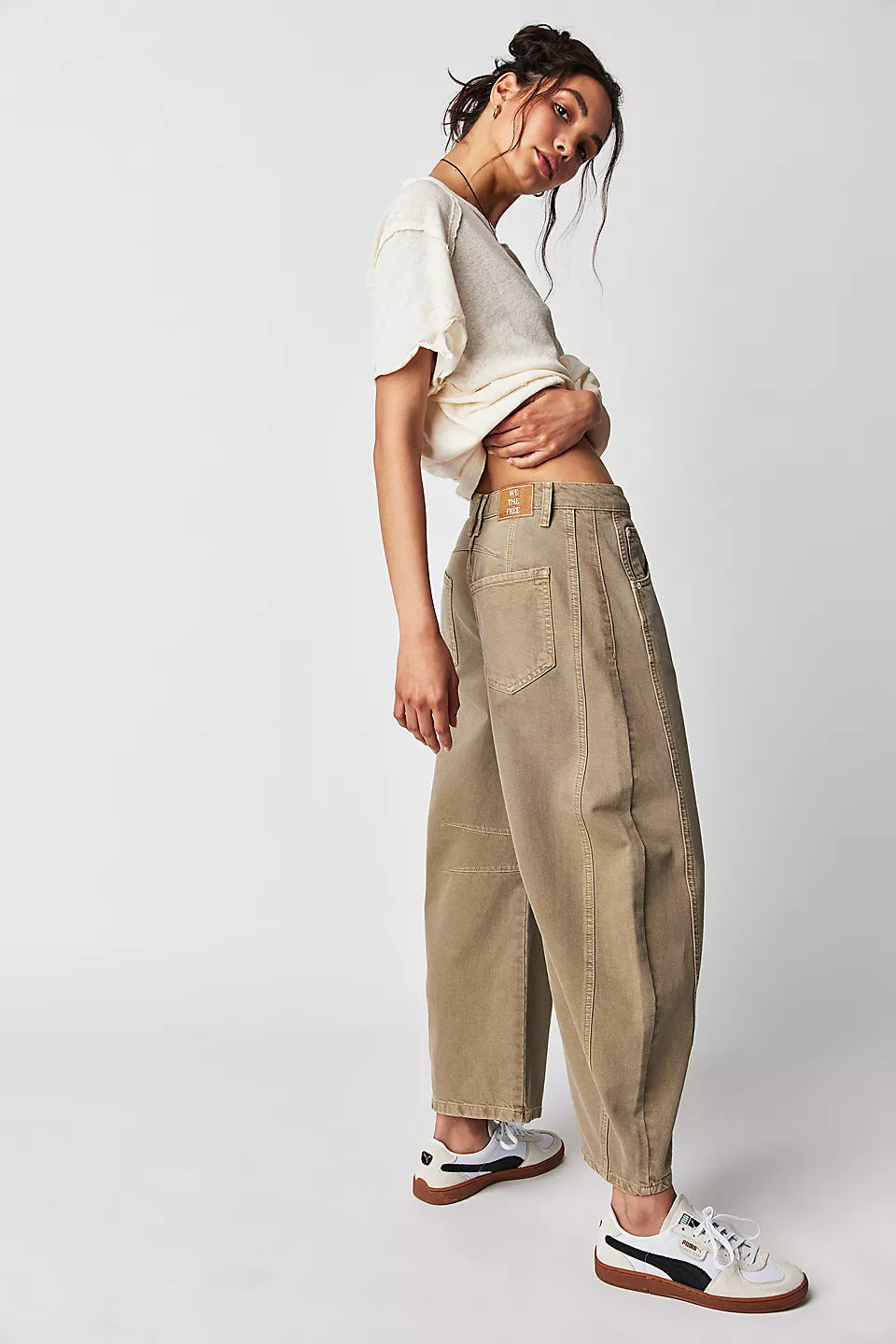 High-Stretch Mid-Rise Barrel Jeans-MODAUTLET