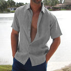 Men's Lightweight Short Sleeve Linen Shirt Gray