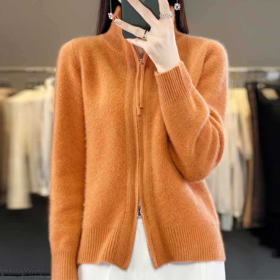 Cozy Wool Cashmere Zip Cardigan-MODAUTLET