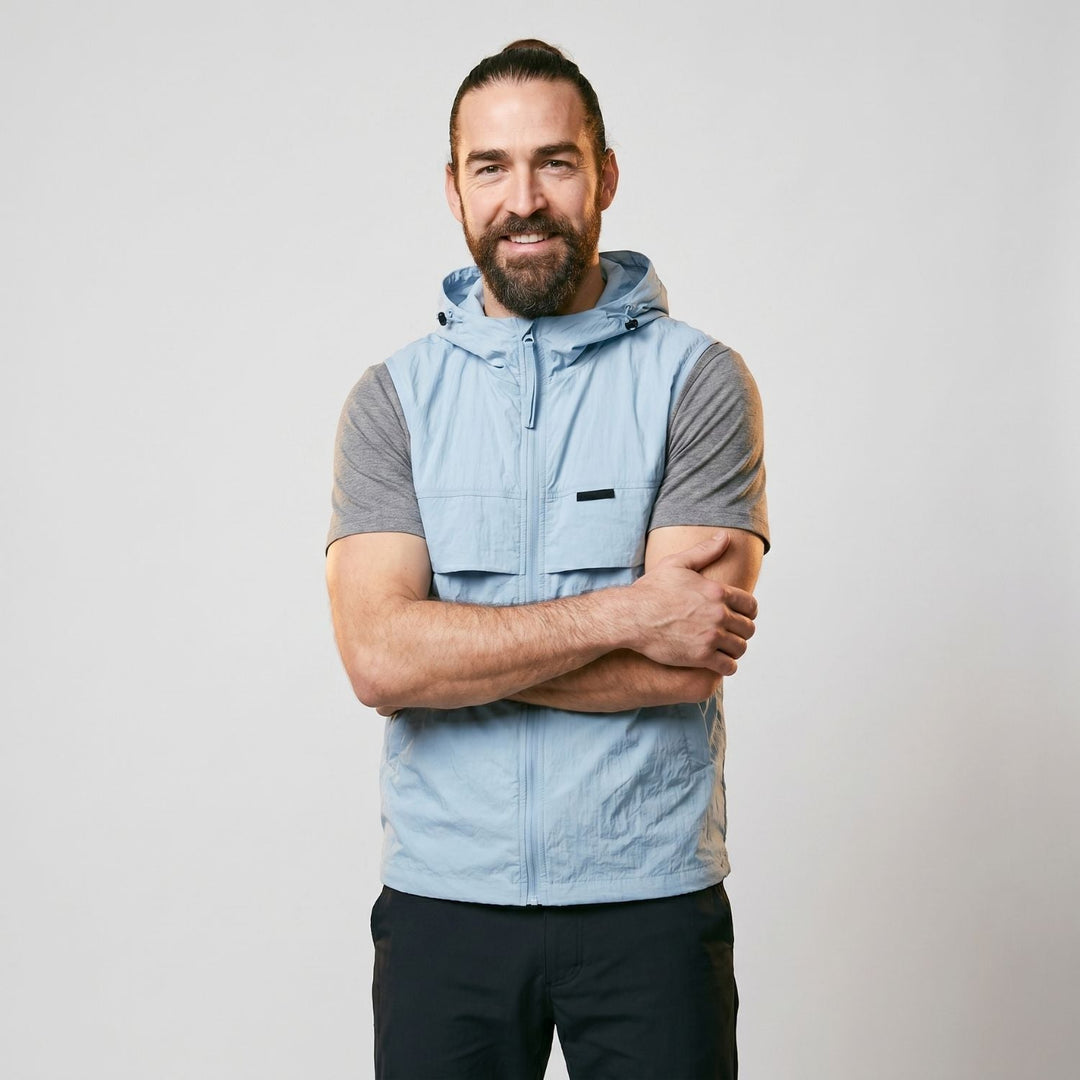 Chaleco cortavientos ligero con capucha para hombre, para pesca y senderismo
