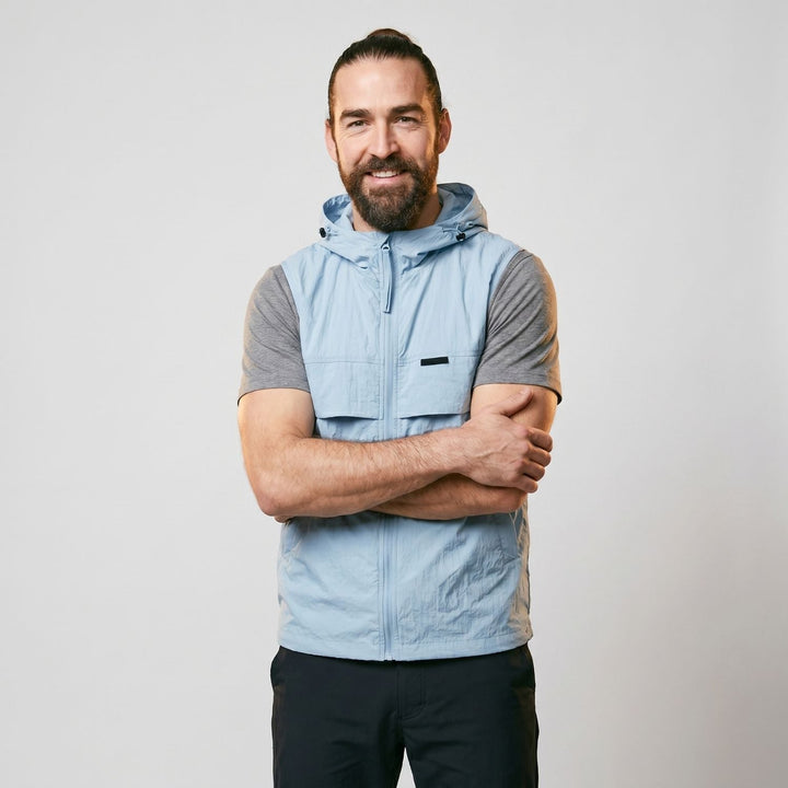 Chaleco cortavientos ligero con capucha para hombre, para pesca y senderismo