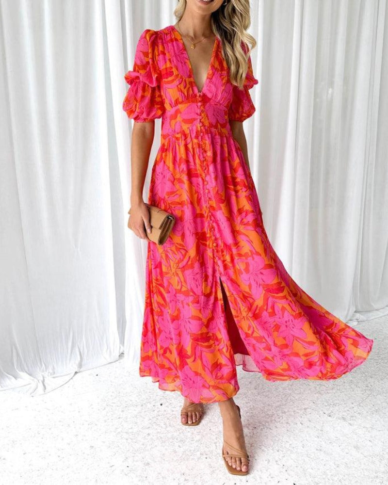 Women's Elegant Red Pink Maxi Dress-MODAUTLET