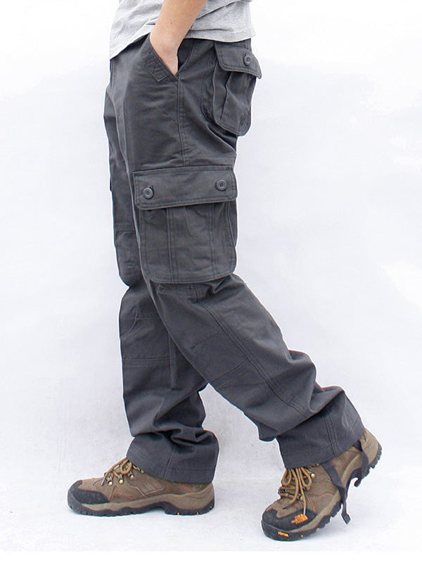Men's Casual Straight Cargo Pants with 6 Pockets