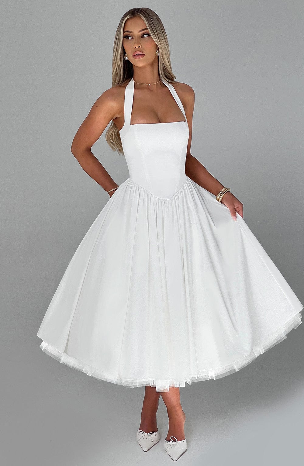 Ariana | Women's Halter Midi Dress for Wedding Guests