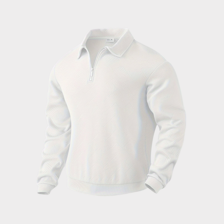 Men's Textured Knit Half-Zip Collared Sweatshirt White