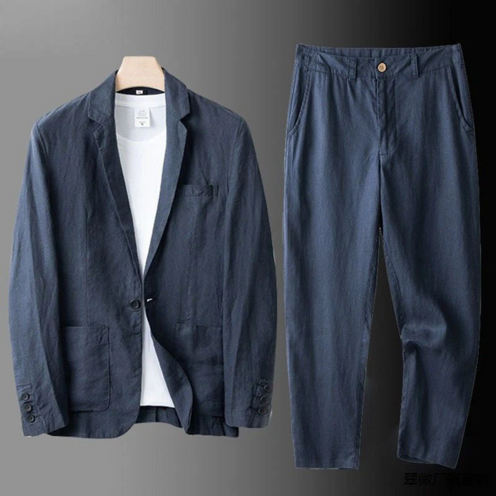 Men's Casual Button Cardigan and Pant Set Dark Blue