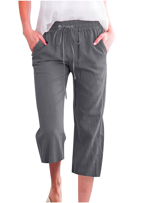 Women's Solid Color Drawstring Casual Cropped Pants
