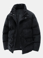 Stylish Corduroy Puffer Jacket Black