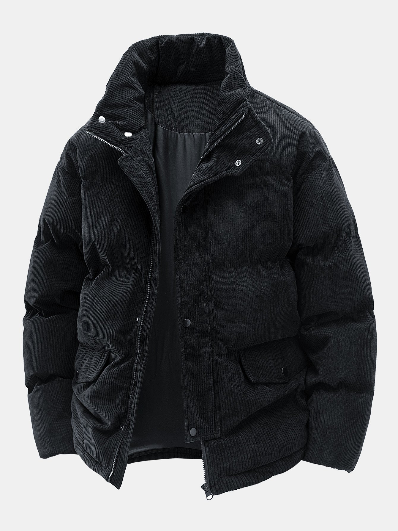 Stylish Corduroy Puffer Jacket Black