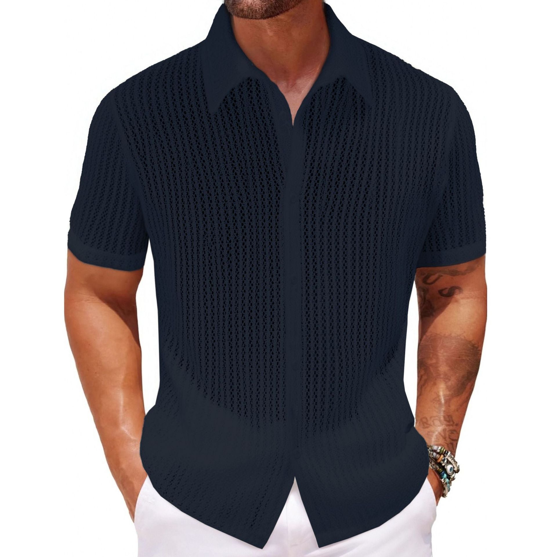 Men's Lightweight Summer Polo Shirt Breathable Knit Black