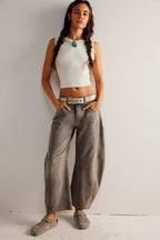 High-Stretch Mid-Rise Barrel Jeans Gray And Blue