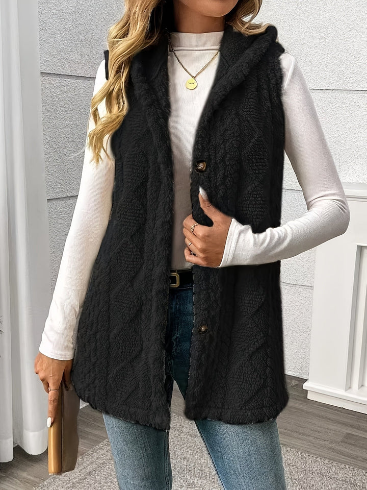 Gilet douillet sans manches à capuche pour femme