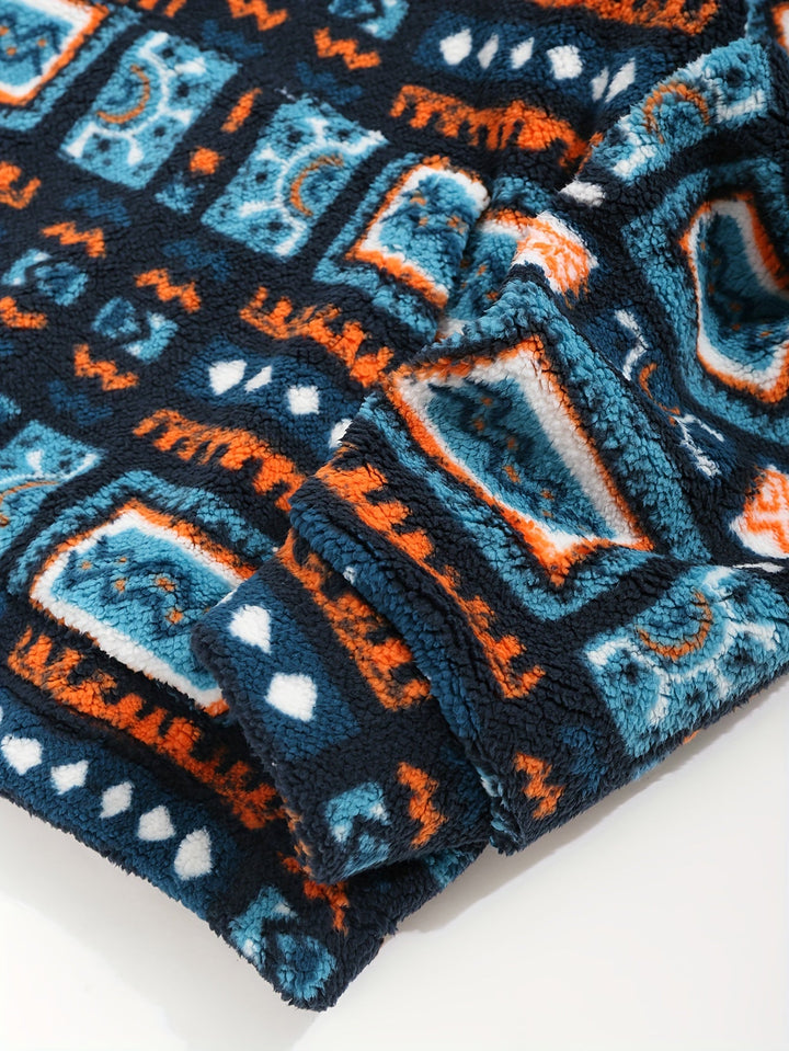 Men's Patterned Hooded Pullover Sweatshirt