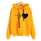 Heart Print Streetwear Hoodie Oversized Fleece Warmth Yellow