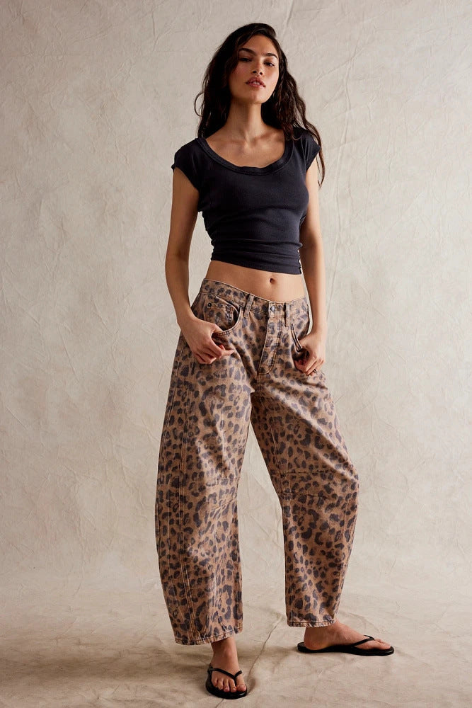 High-Stretch Mid-Rise Barrel Jeans-MODAUTLET