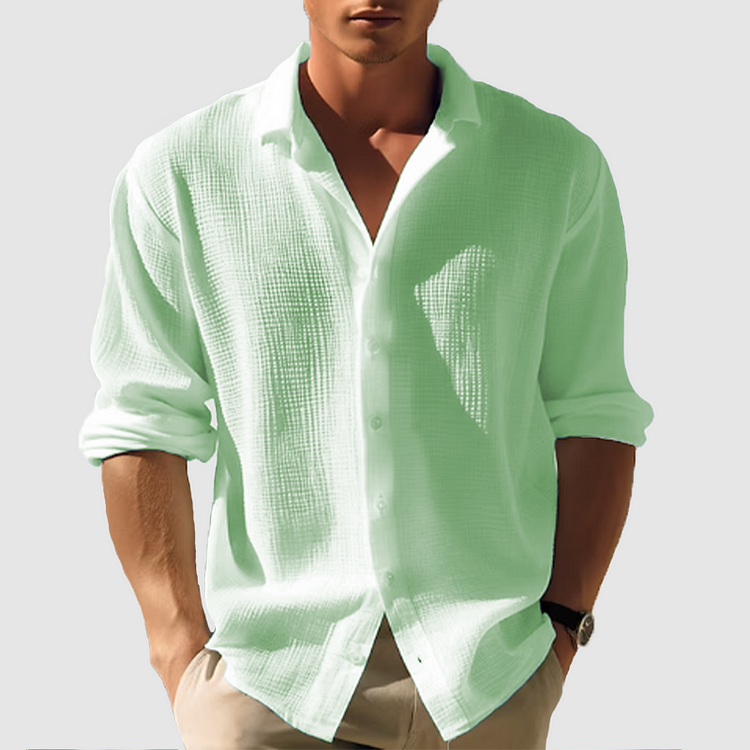 Camisa casual de manga larga para hombre con tejido de gofre