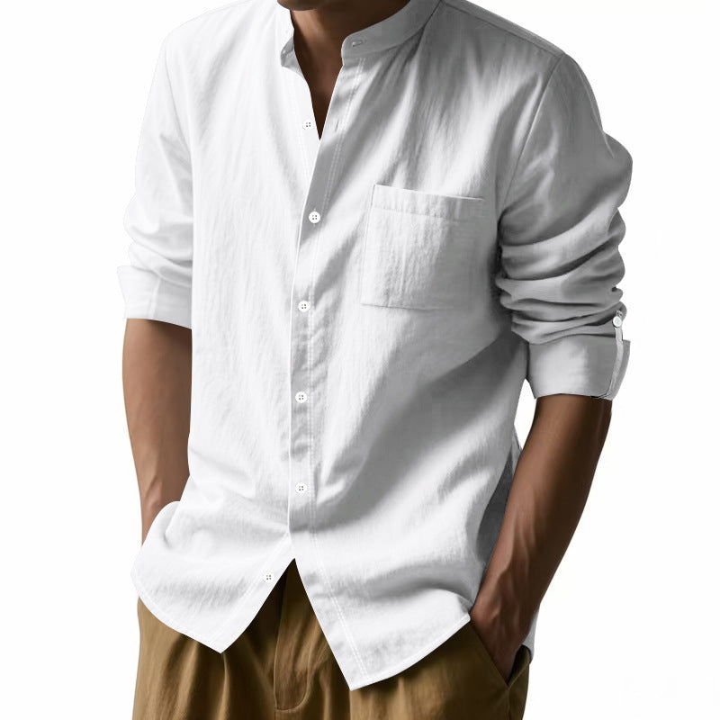Men’s Stand‑Collar Long‑Sleeve Shirt with Pockets