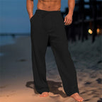 Men's Wide-Leg Casual Drawstring Pants with Pockets Black