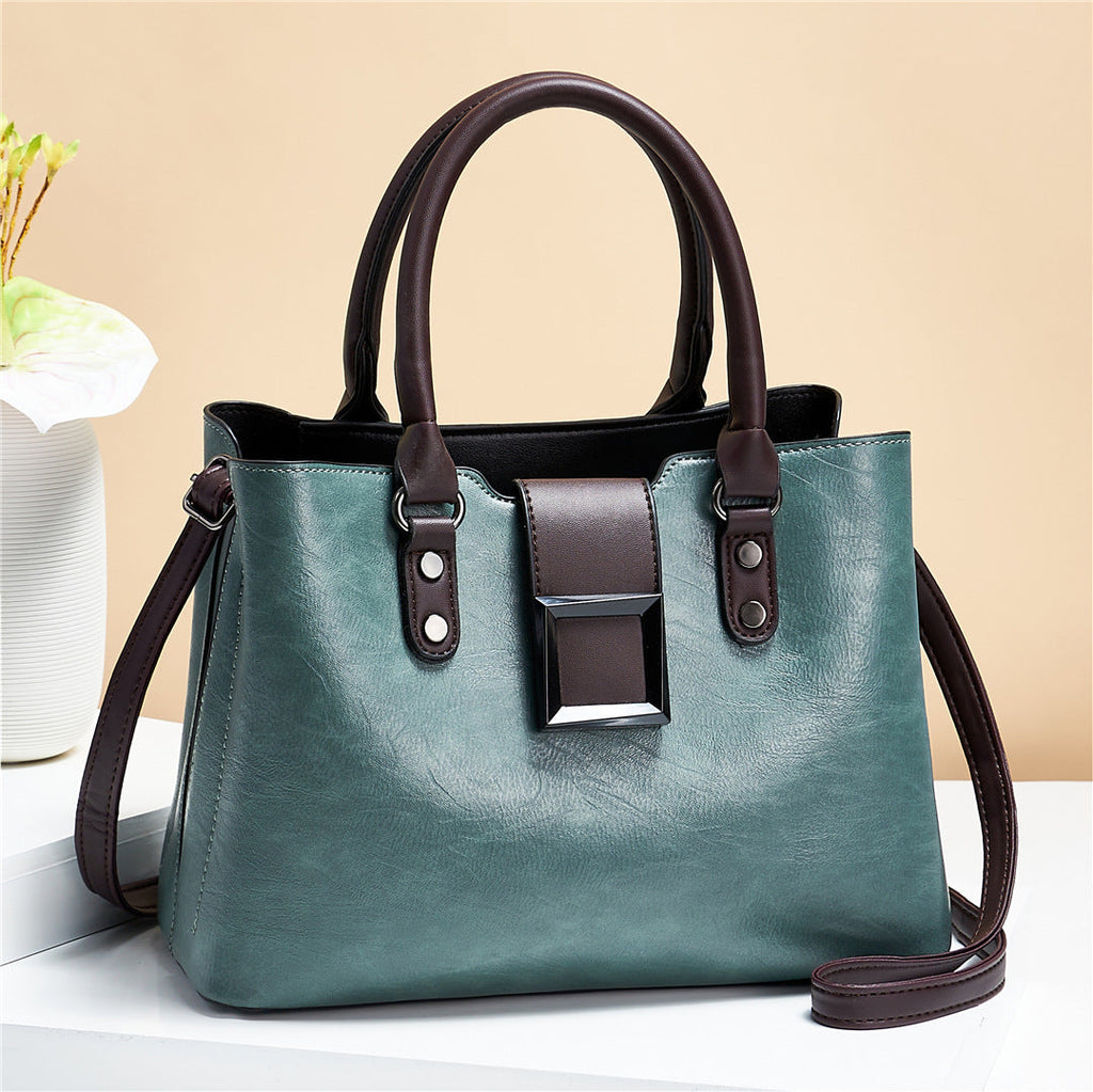 Spacious PU Leather Tote Bag With Large Buckle For Women Mint green