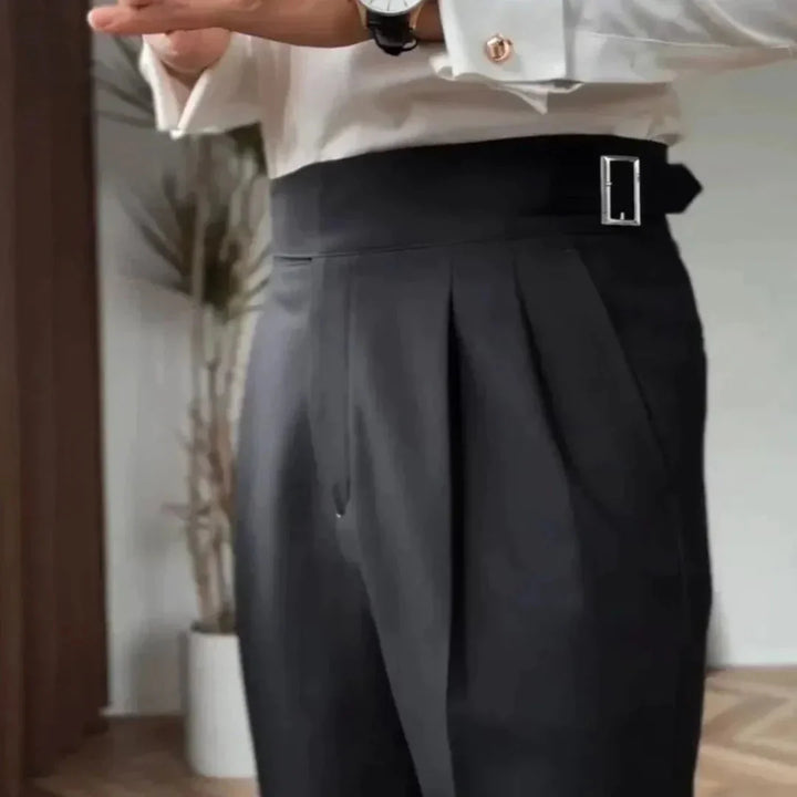High Waist Buckle Pleated Trousers for Women-MODAUTLET