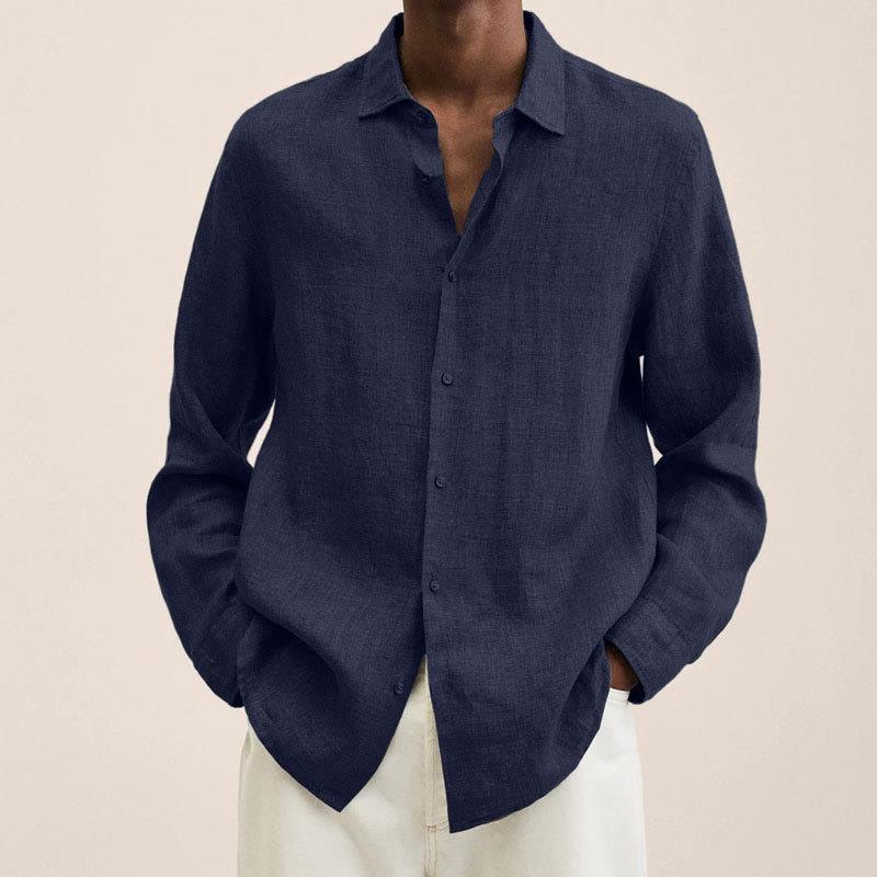 Breathable Linen Shirt For Men Lightweight Casual Style Navy blue