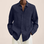 Breathable Linen Shirt For Men Lightweight Casual Style Navy blue