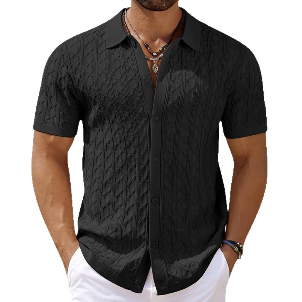 Effortless Knitted Polo Shirt With Subtle Wave Pattern-MODAUTLET