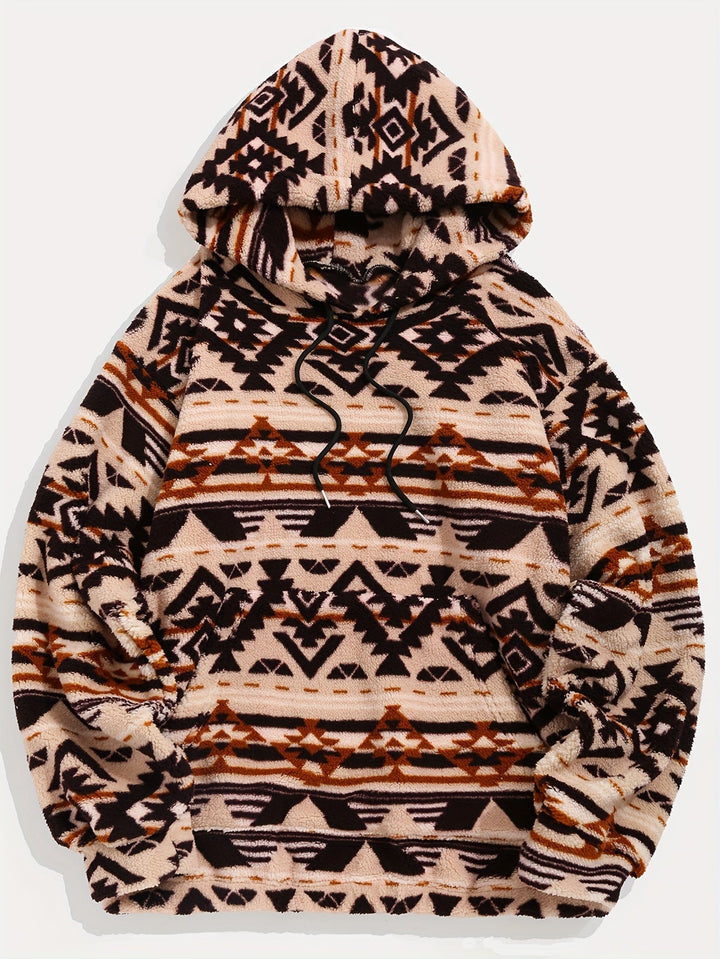 Men's Patterned Hooded Pullover Sweatshirt