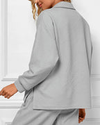 Mireya Textured V‑Neck Lounge Two‑Piece Set Gray