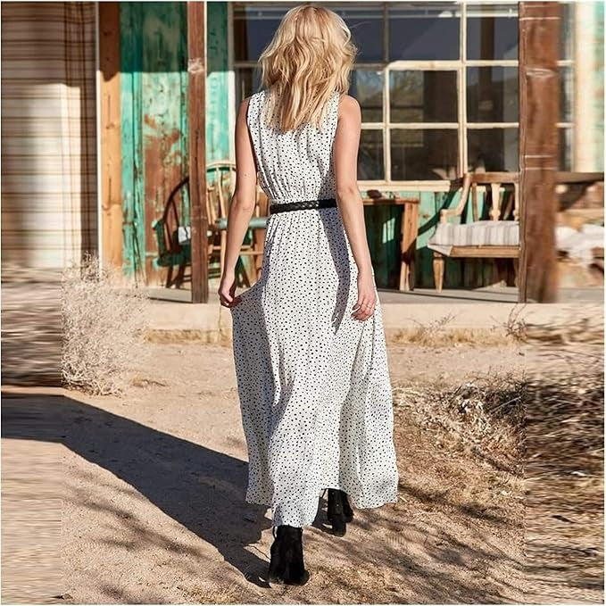 Vestido largo fluido de lunares bohemio para mujer