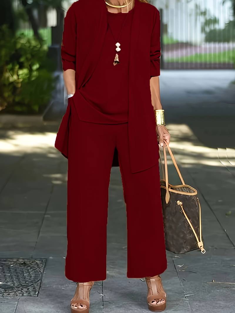 Aurora 3-Piece Women's Pantsuit Wine red