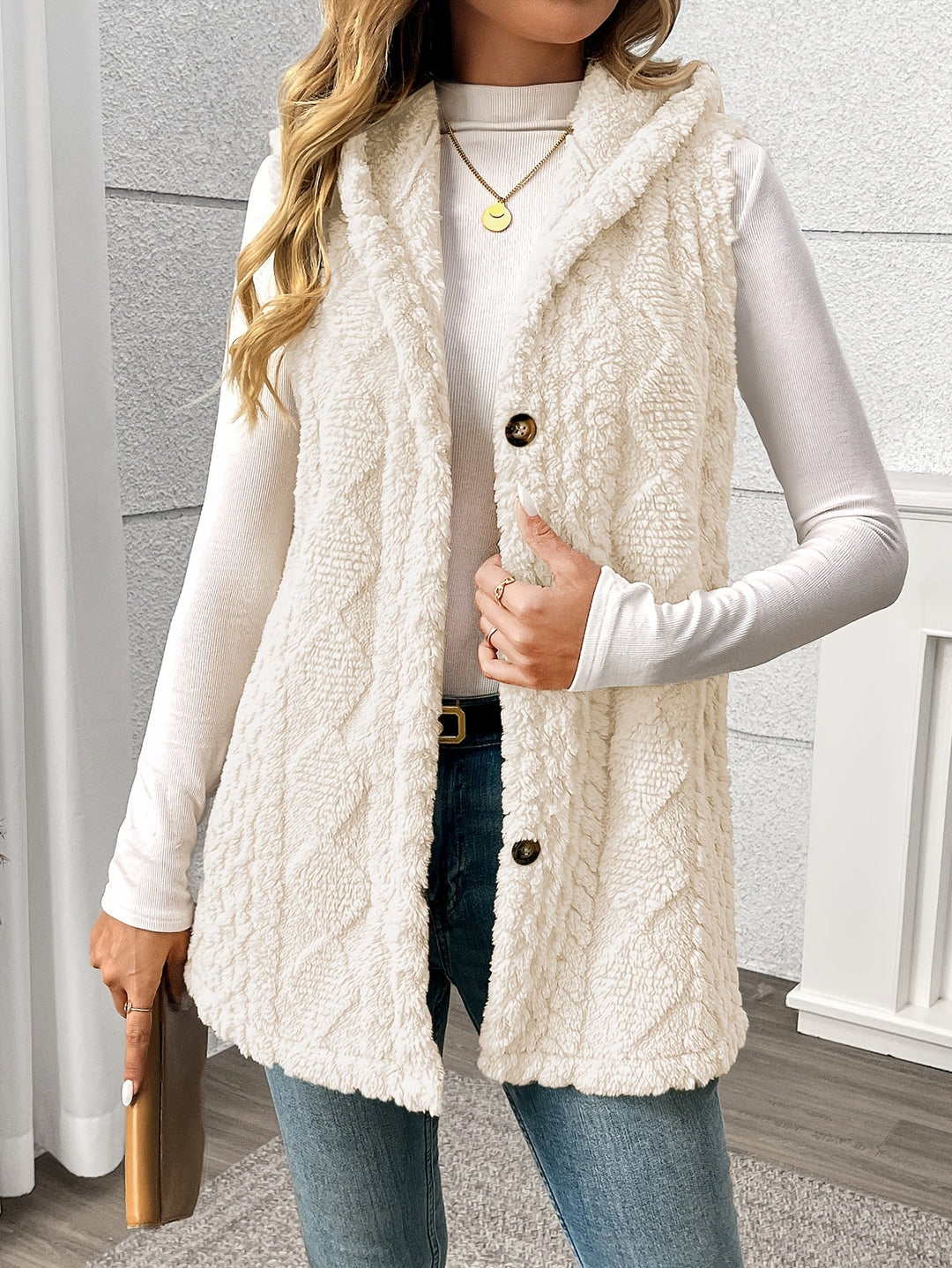 Gilet douillet sans manches à capuche pour femme